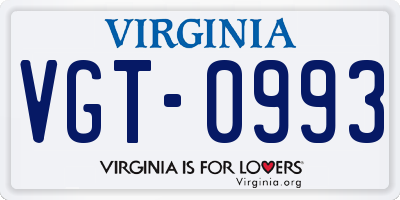 VA license plate VGT0993