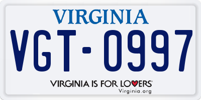 VA license plate VGT0997