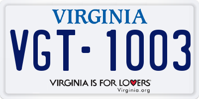 VA license plate VGT1003