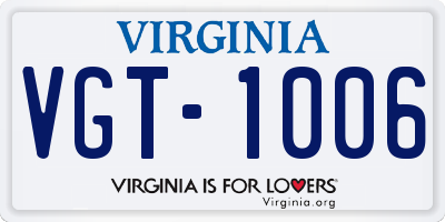 VA license plate VGT1006