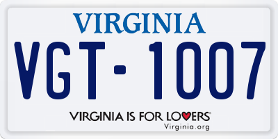 VA license plate VGT1007