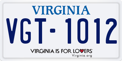 VA license plate VGT1012