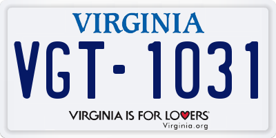 VA license plate VGT1031