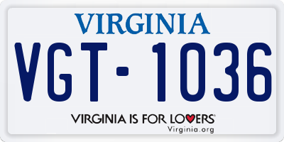 VA license plate VGT1036
