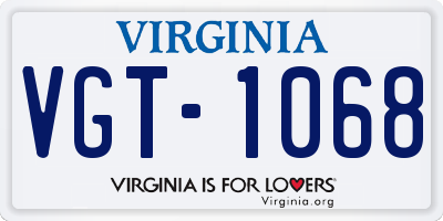 VA license plate VGT1068