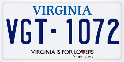 VA license plate VGT1072