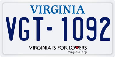 VA license plate VGT1092