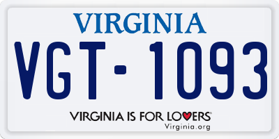 VA license plate VGT1093