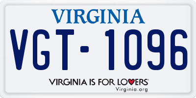 VA license plate VGT1096