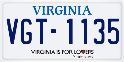 VA license plate VGT1135