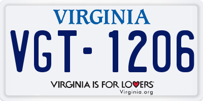 VA license plate VGT1206