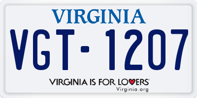 VA license plate VGT1207