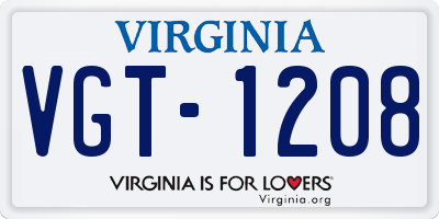VA license plate VGT1208