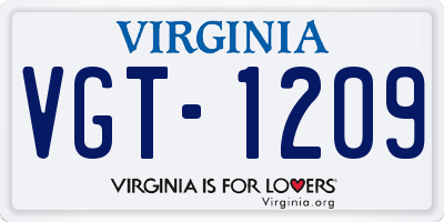 VA license plate VGT1209