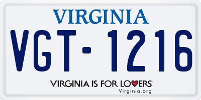 VA license plate VGT1216