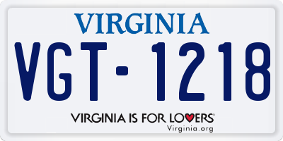 VA license plate VGT1218