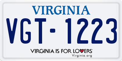 VA license plate VGT1223