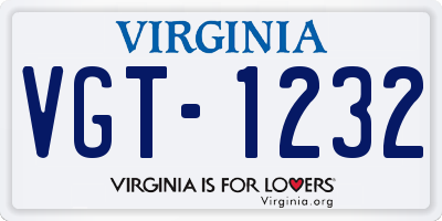 VA license plate VGT1232