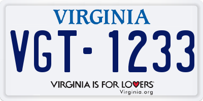 VA license plate VGT1233