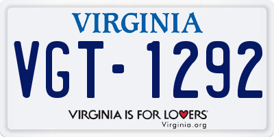 VA license plate VGT1292