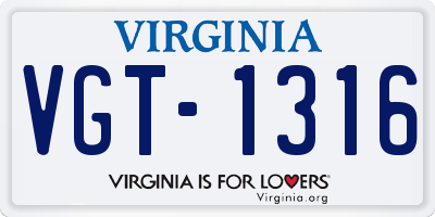 VA license plate VGT1316