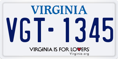 VA license plate VGT1345