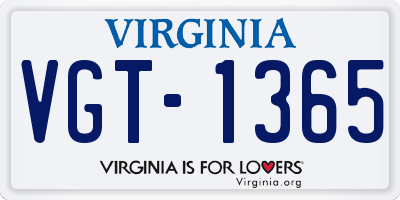 VA license plate VGT1365