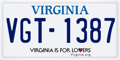 VA license plate VGT1387
