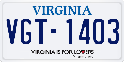 VA license plate VGT1403