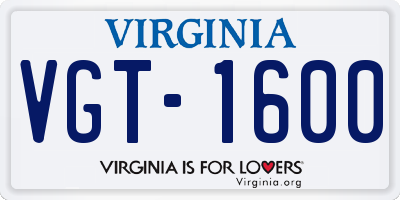 VA license plate VGT1600