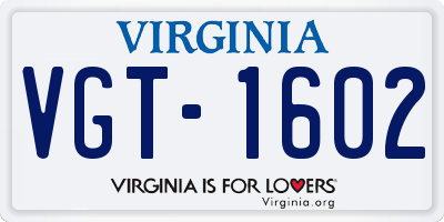 VA license plate VGT1602