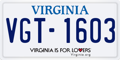 VA license plate VGT1603