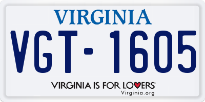 VA license plate VGT1605