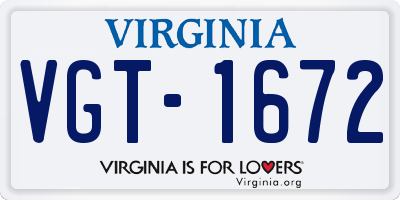 VA license plate VGT1672