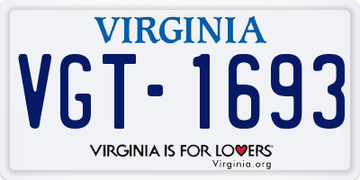 VA license plate VGT1693