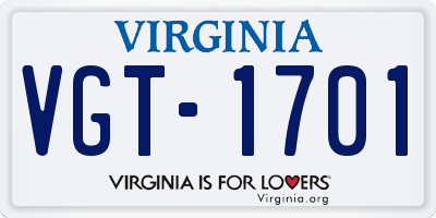 VA license plate VGT1701