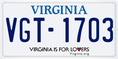 VA license plate VGT1703