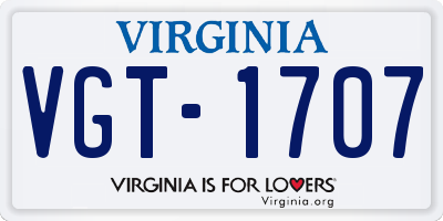 VA license plate VGT1707
