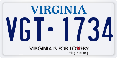 VA license plate VGT1734