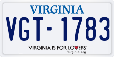 VA license plate VGT1783