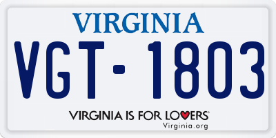 VA license plate VGT1803