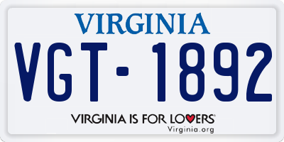 VA license plate VGT1892