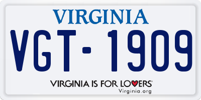 VA license plate VGT1909