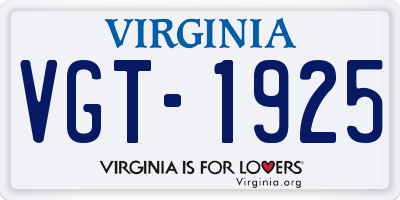 VA license plate VGT1925