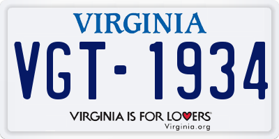 VA license plate VGT1934