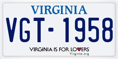 VA license plate VGT1958