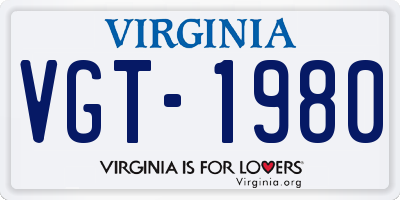 VA license plate VGT1980