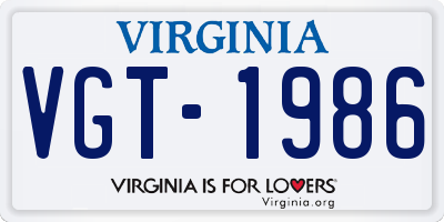 VA license plate VGT1986