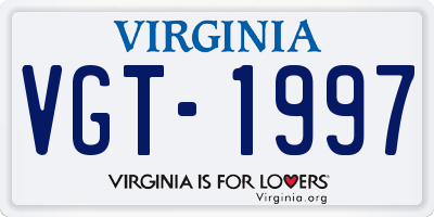 VA license plate VGT1997
