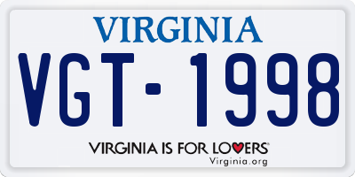 VA license plate VGT1998